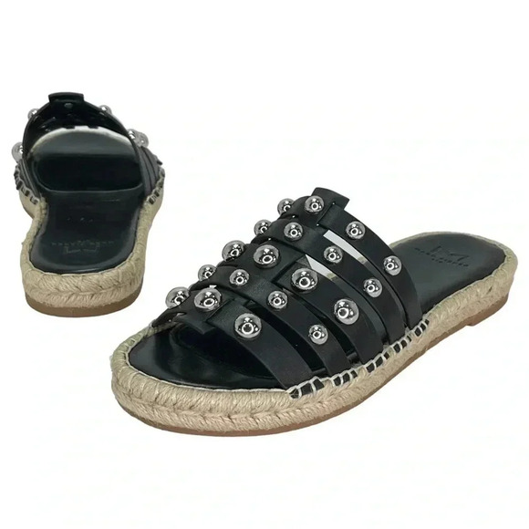 Marc Fisher LTD Womens Sandals 6.5M Tamie Black Leather Studded Slides - Picture 8 of 10